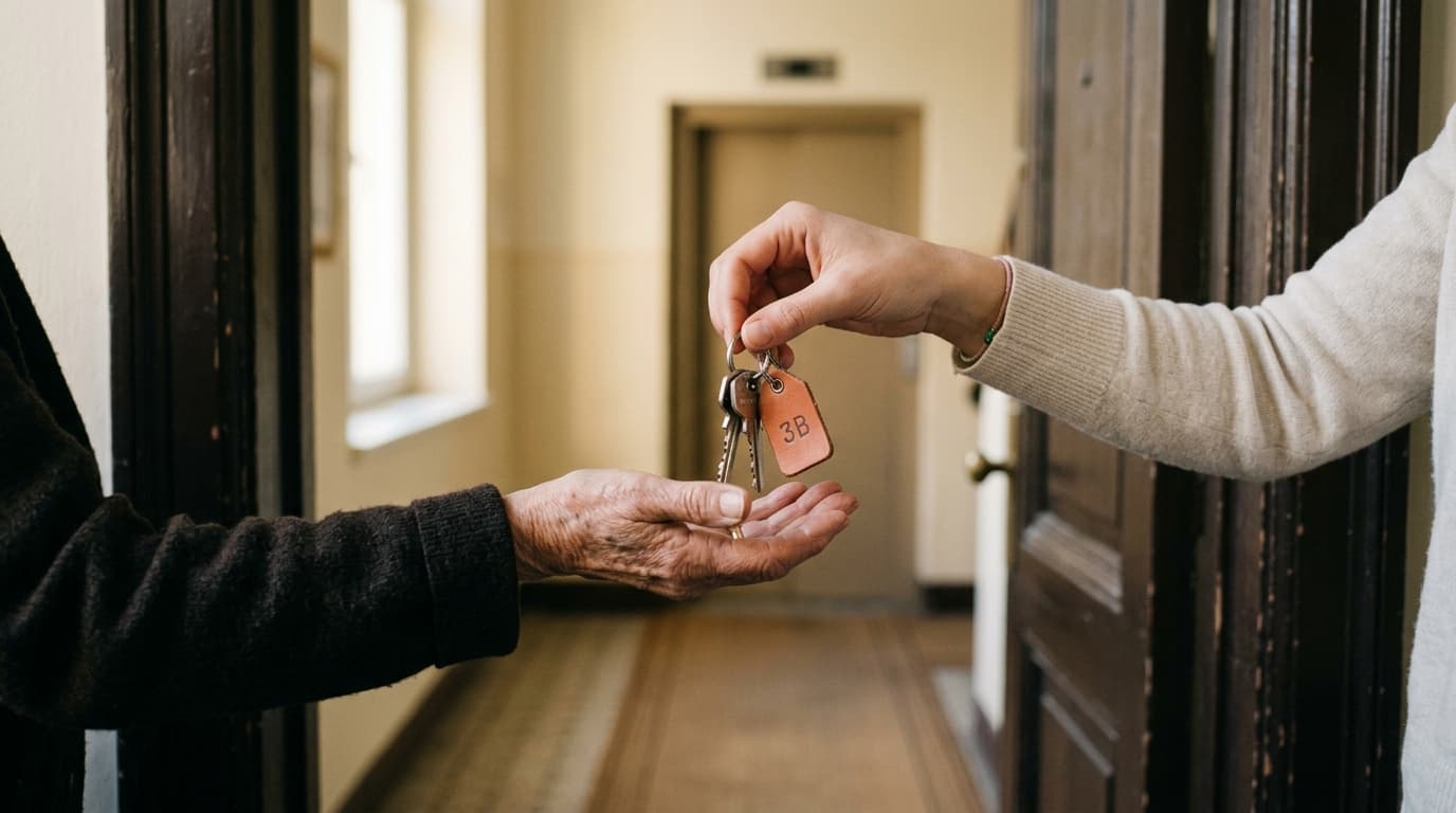 Schlüsselübergabe an der Wohnungstür