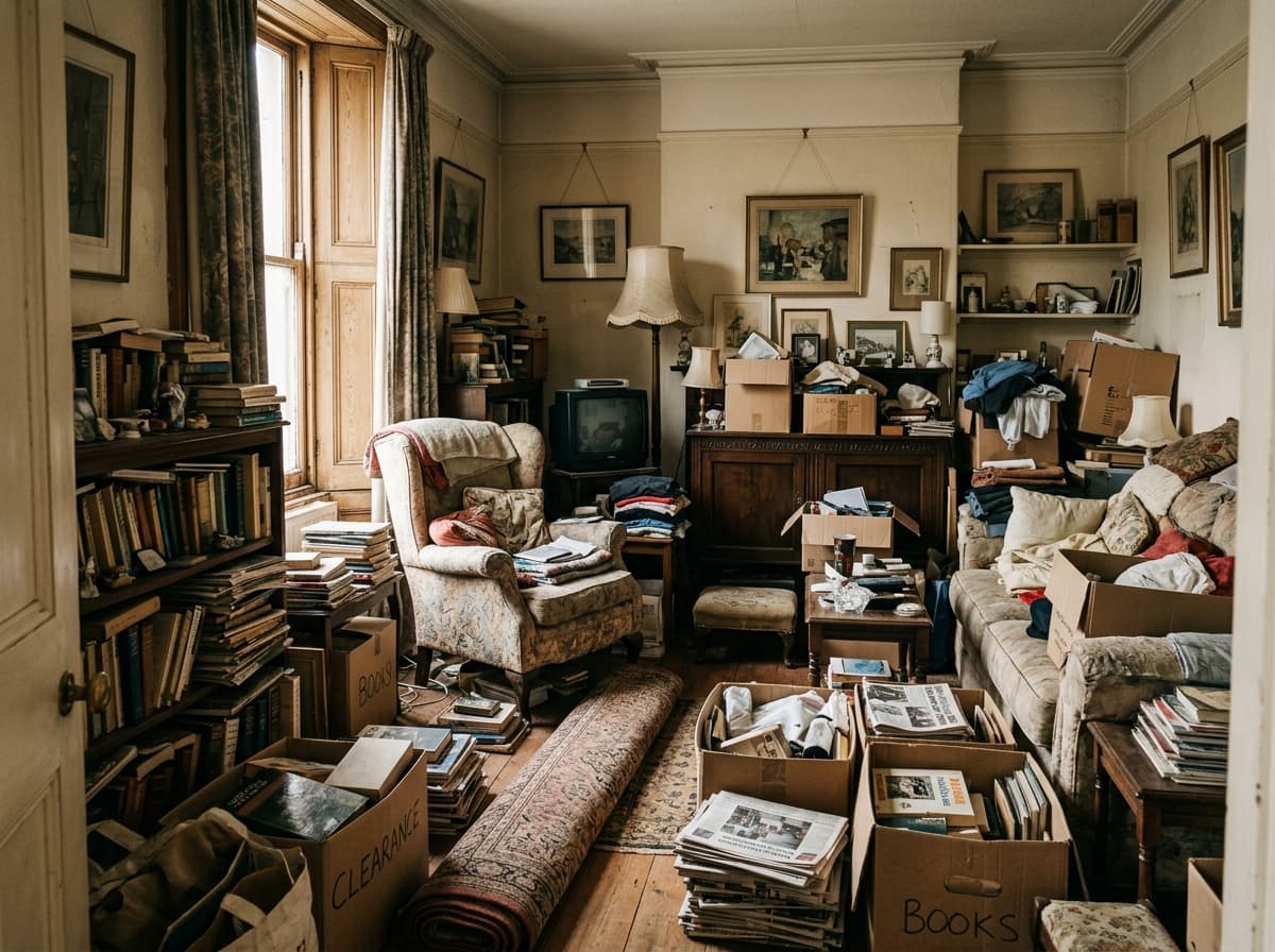 Vollgestelltes Zimmer vor der Haushaltsauflösung